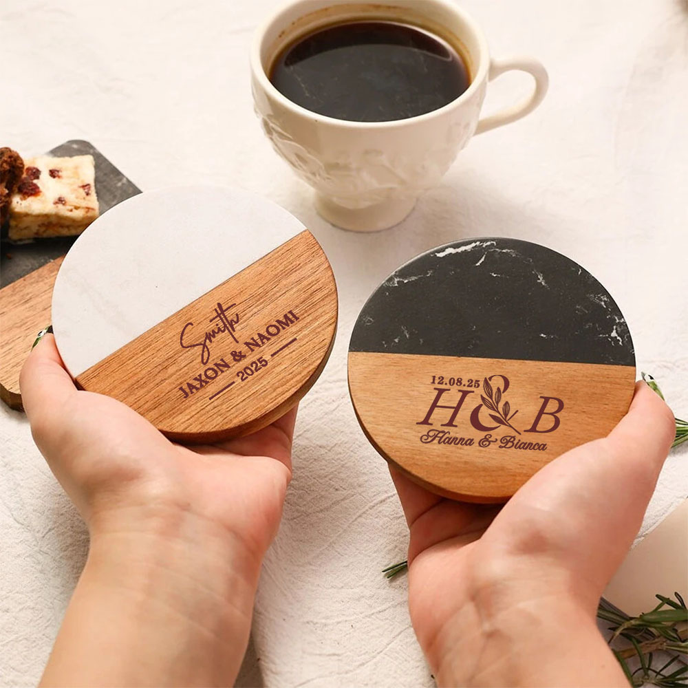 Marble Coaster Set - Personalisiertes Marmor-Untersetzer-Set, Hochzeitsgast-Geschenk, Brautparty-Geschenk, Namensuntersetzer, Jubiläumsgeschenk