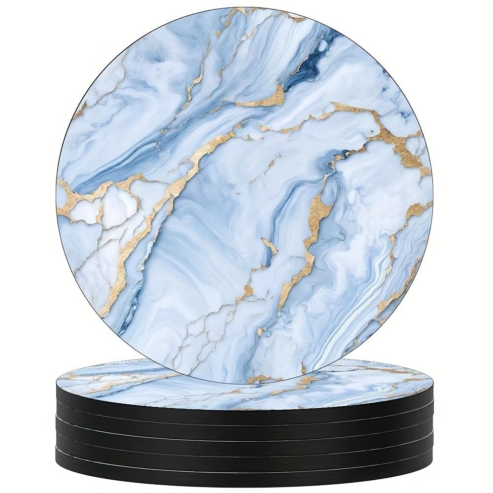 Marble Coaster Set - 6-teiliges Set 4-Zoll-Getränkeuntersetzer aus Holz mit