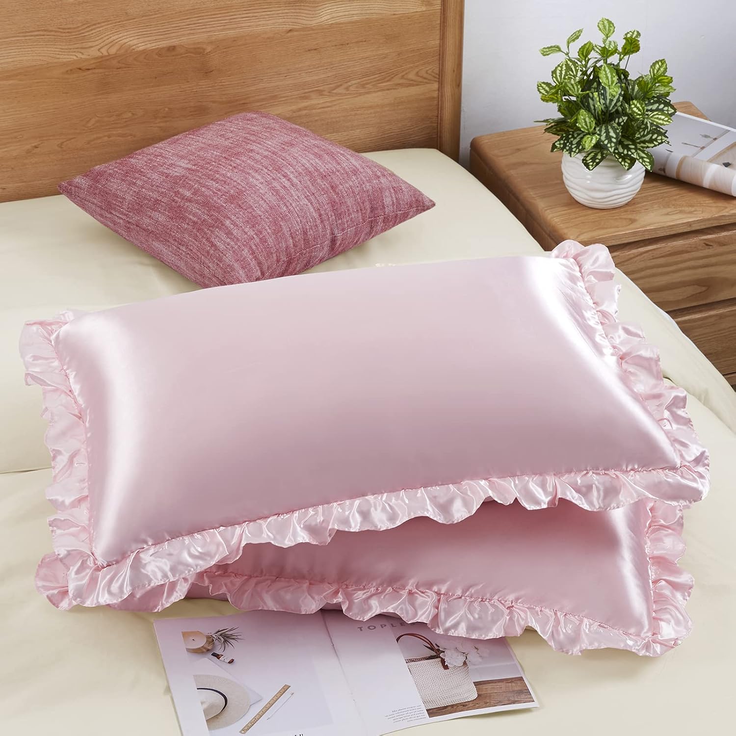 Silk Pillowcase - 2 Stück Satin-Rüschenkissenbezüge für Haare und